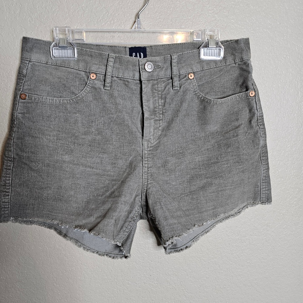 Gap Womens Corduroy Shorts Size 6 Olive Green Sage Gray Raw Hem Stretch 5-Pocket